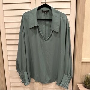 Eloquii Dusty Sage V-Neck Collared Blouse size 20